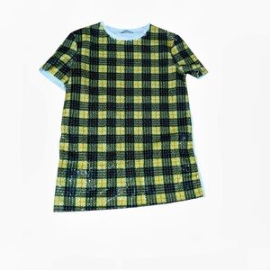 Yellow black Plaid Sequin Short Sleeve shirt top Zara trafaluc S small